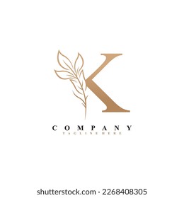 
beautiful elegant golden letter K logo design with luxury leaf flower. K typography, K monogram. flourish. suitable for beauty logos, invitations, salons, boutiques, companies, businesses, weddings