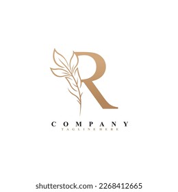 
beautiful elegant golden letter R logo design with luxury leaf flower. R typography, R monogram. flourish. suitable for beauty logos, invitations, salons, boutiques, companies, businesses, weddings