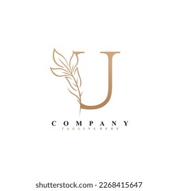 
bonita y elegante letra dorada diseño del logo U con flor de hoja de lujo. Tipografía U, monograma U. florecer. apto para logotipos de belleza, invitaciones, salones, boutiques, empresas, bodas