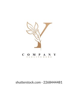 
beautiful elegant golden letter Y logo design with luxury leaf flower. Y typography, Y monogram. flourish. suitable for beauty logos, invitations, salons, boutiques, companies, businesses, weddings