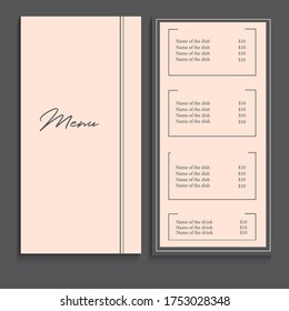 
Beautiful elegant gray-pink menu for a cafe or restaurant