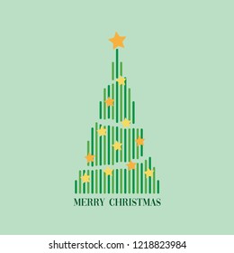 Beautiful elegant green Christmas tree. Colorful greeting card. Vector illustration. Modern flat design. Festive wallpaper.