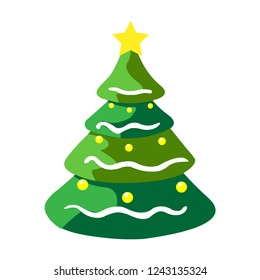 Beautiful elegant green Christmas tree. Vector illustration on a white background. Modern flat design.