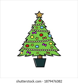 Beautiful elegant green Christmas tree.Vector illustration on a white background. Modern flat design.
