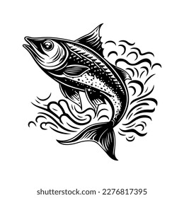 Beautiful and elegant Hand drawn line art illustration of a fish in black and white, showcasing the simplicity and grace of aquatic life