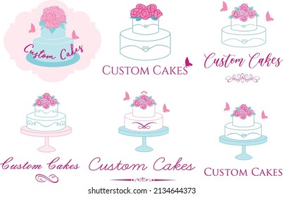 Beautiful and Elegant High End Custom Cakes Logo and Icons 