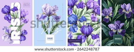 Beautiful and Elegant Iris Illustrations Ideal for Floral Design as Well as Home Decor. Vectorized hand drawn gouache illustrations.
