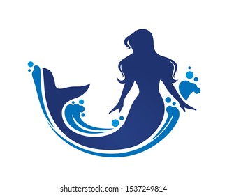 Beautiful Elegant Mermaid Swim Through Wave Stock Vector (Royalty Free ...