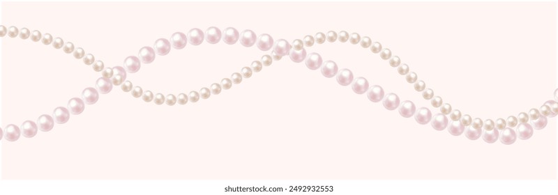 Beautiful elegant pearl beads, vector ivory and pink strings of pearls. Fashion illustration. Luxurious border template