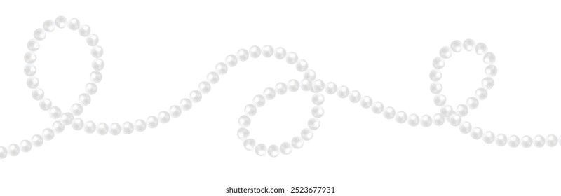 Beautiful elegant pearl beads, vector snow white string of pearls. Fashion illustration. Luxurious border template