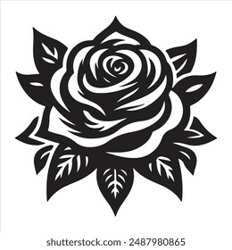 Beautiful and elegant rose flower silhouette in black color. This vector art design showcases a rose without leaves, perfect for minimalist and modern artwork, greeting cards, and digital projects