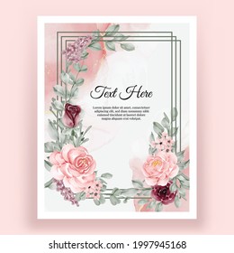 Beautiful Elegant Rose Flower Watercolor Frame