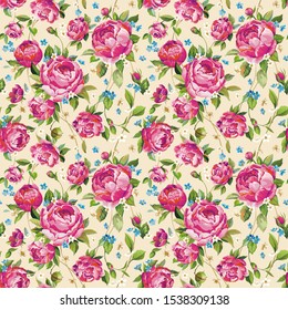 Beautiful elegant seamless background. Pattern for retro wallpapers. Floral vector illustration. Color peony for botanical design. Summer picture in vintage style with spring flowers