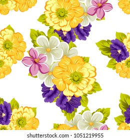 beautiful elegant seamless pattern of flowers. For your fabrics design, postcards, greeting cards for wedding, birthday and more. Vector illustration.