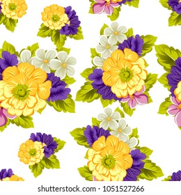 beautiful elegant seamless pattern of flowers. For your fabrics design, postcards, greeting cards for wedding, birthday and more. Vector illustration.