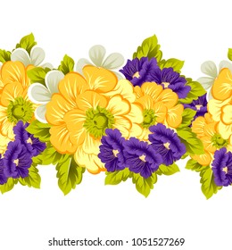 beautiful elegant seamless pattern of flowers. For your fabrics design, postcards, greeting cards for wedding, birthday and more. Vector illustration.
