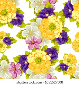 beautiful elegant seamless pattern of flowers. For your fabrics design, postcards, greeting cards for wedding, birthday and more. Vector illustration.