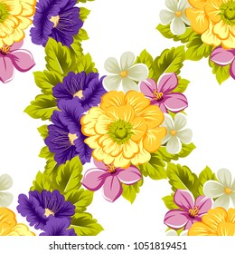 beautiful elegant seamless pattern of flowers. For your fabrics design, postcards, greeting cards for wedding, birthday and more. Vector illustration.