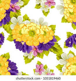 beautiful elegant seamless pattern of flowers. For your fabrics design, postcards, greeting cards for wedding, birthday and more. Vector illustration.