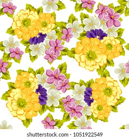 beautiful elegant seamless pattern of flowers. For your fabrics design, postcards, greeting cards for wedding, birthday and more. Vector illustration.