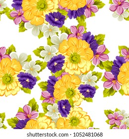 beautiful elegant seamless pattern of flowers. For your fabrics design, postcards, greeting cards for wedding, birthday and more. Vector illustration.