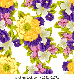 beautiful elegant seamless pattern of flowers. For your fabrics design, postcards, greeting cards for wedding, birthday and more. Vector illustration.