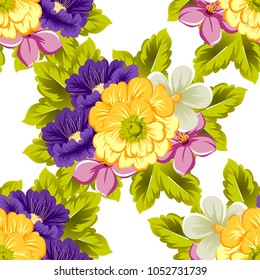 beautiful elegant seamless pattern of flowers. For your fabrics design, postcards, greeting cards for wedding, birthday and more. Vector illustration.