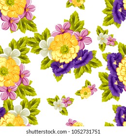 beautiful elegant seamless pattern of flowers. For your fabrics design, postcards, greeting cards for wedding, birthday and more. Vector illustration.