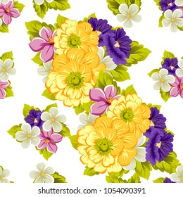 beautiful elegant seamless pattern of flowers. For your fabrics design, postcards, greeting cards for wedding, birthday and more. Vector illustration.