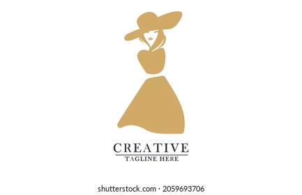 diseño elegante y elegante de ropa y sombrero para mujeres, adecuado para el icono del logotipo de belleza