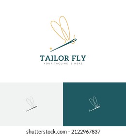 Beautiful Elegant Tailor Sewing Needle Dragonfly Wings Fly Logo Idea