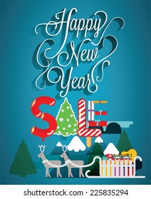 Beautiful elegant text design of Happy New Year card. Flat design.