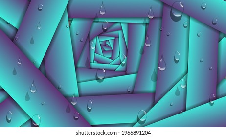 beautiful elegant turquoise purple wallpaper. drops of transparent liquid on a background of overlapping turquoise purple stripes. vector
