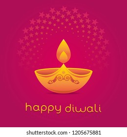 A beautiful and elegant vector design of traditional Diwali lamp. ‘Happy Diwali’ greeting card cover with english text.