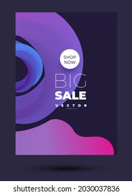 beautiful elegant vector design with twisted volumetric purple line and sticker and lettering big sale on the black backdrop