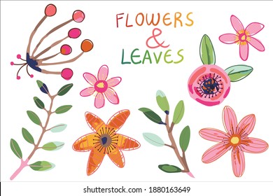 Beautiful elegant vector flowers and leaves