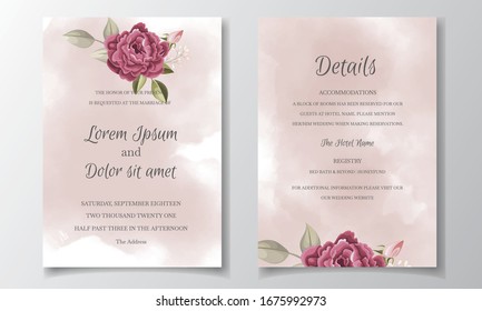 Beautiful and elegant wedding invitation card template set with floral frame