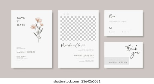 Beautiful and elegant wedding invitation with watercolor flower