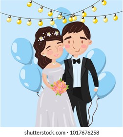 Beautiful elegant wedding love couple photo, best moments on pictures, portrait of family members vector Illustration