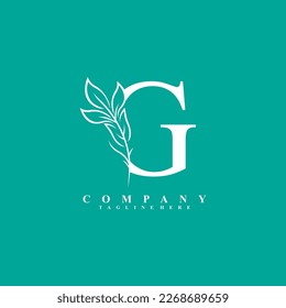 
beautiful elegant white letter G logo design with luxury leaf flower. G typography, G monogram. flourish. suitable for beauty logos, invitations, salons, boutiques, companies, businesses, weddings