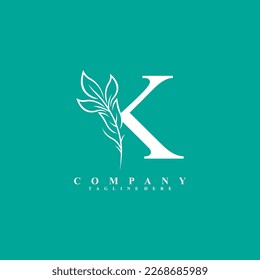 
beautiful elegant white letter K logo design with luxury leaf flower. K typography, K monogram. flourish. suitable for beauty logos, invitations, salons, boutiques, companies, businesses, weddings