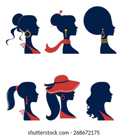 Beautiful  elegant women silhouettes set in vector format