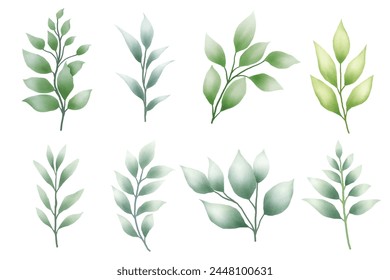 beautiful element green leaves watercolor