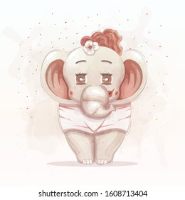 beautiful elephant with big eyes. vector hand drawn art style