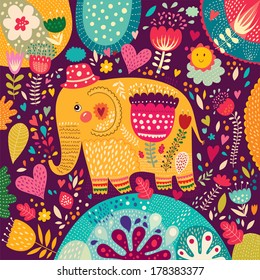 Beautiful elephant with colorful pattern.
