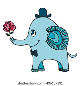 Beautiful elephant with flower. Vector illustration.