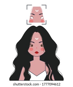 Beautiful Elf. Cute Moon Girl With Black Hair.