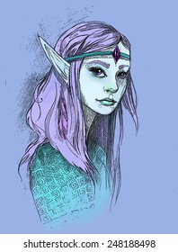 Beautiful elf. Fantastic illustration.