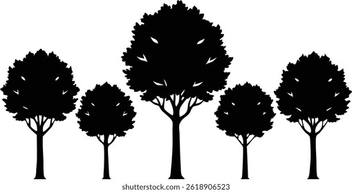 Beautiful Elm Trees Isolated Silhouette Vector Art Elegant Forest Landscape Elements Design
