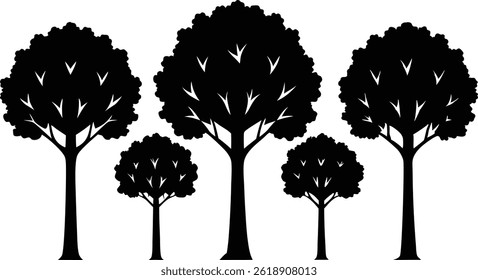 Beautiful Elm Trees Isolated Silhouette Vector Art Elegant Forest Landscape Elements Design